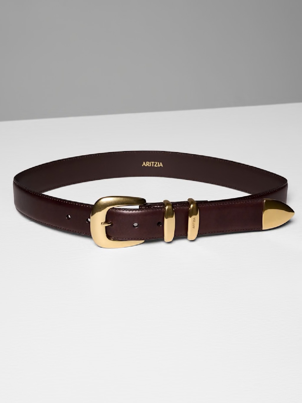❤️… Aritzia  Legendary Wide Brown Leather Belt with Gold Brass Hardware